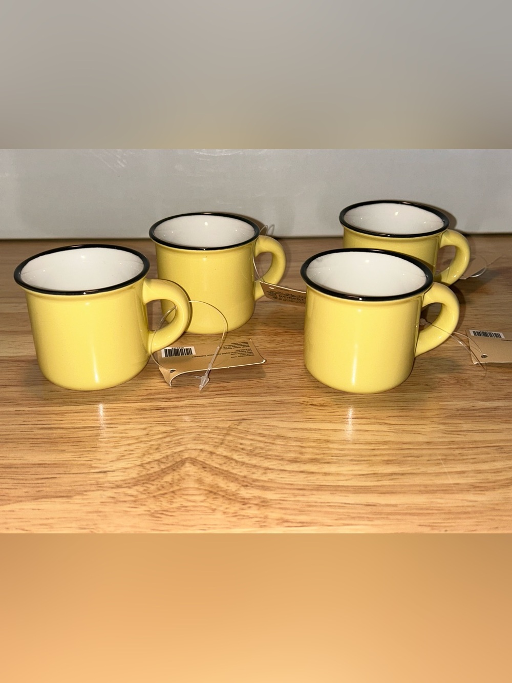 Yellow Ceramic Espresso Mini Mug Set with Black Rim - Set of 4